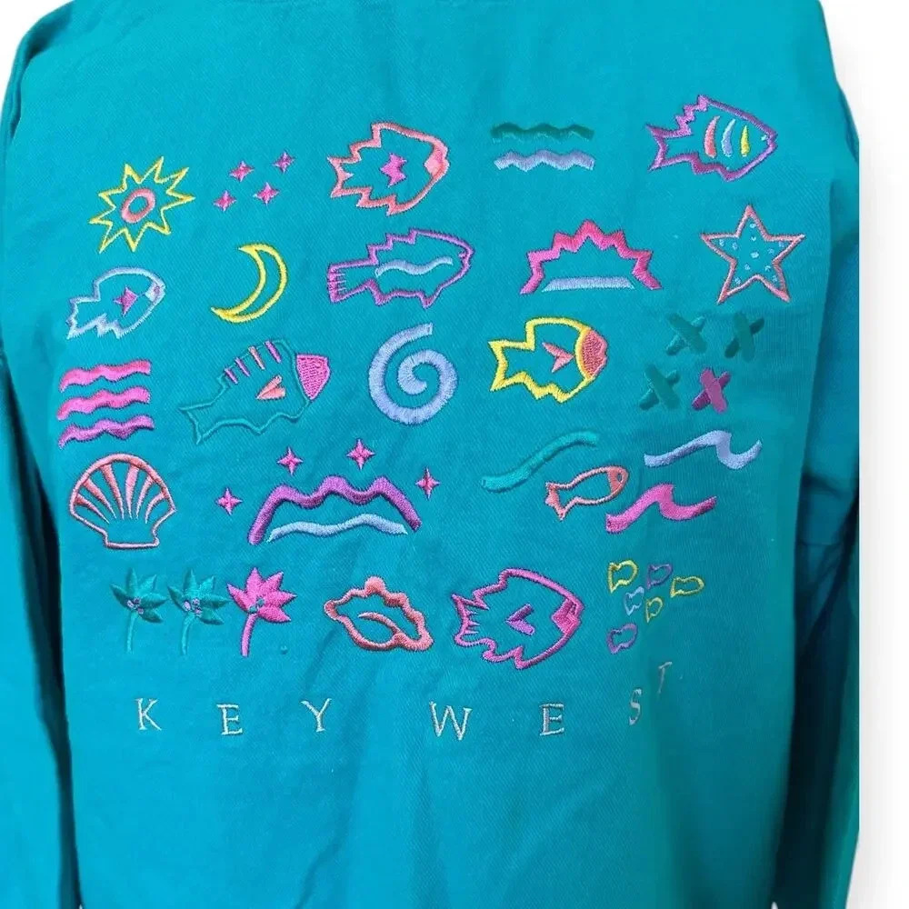Colorful VTG Crazy Shirts Hawaii Key West Embroidered Sweatshirt Womens M blue - Picture 4 of 6